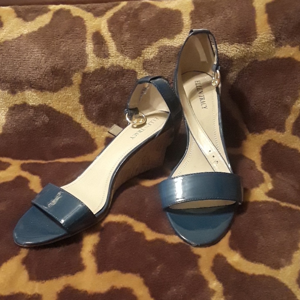 Royal blue patent leather wedges 9.5